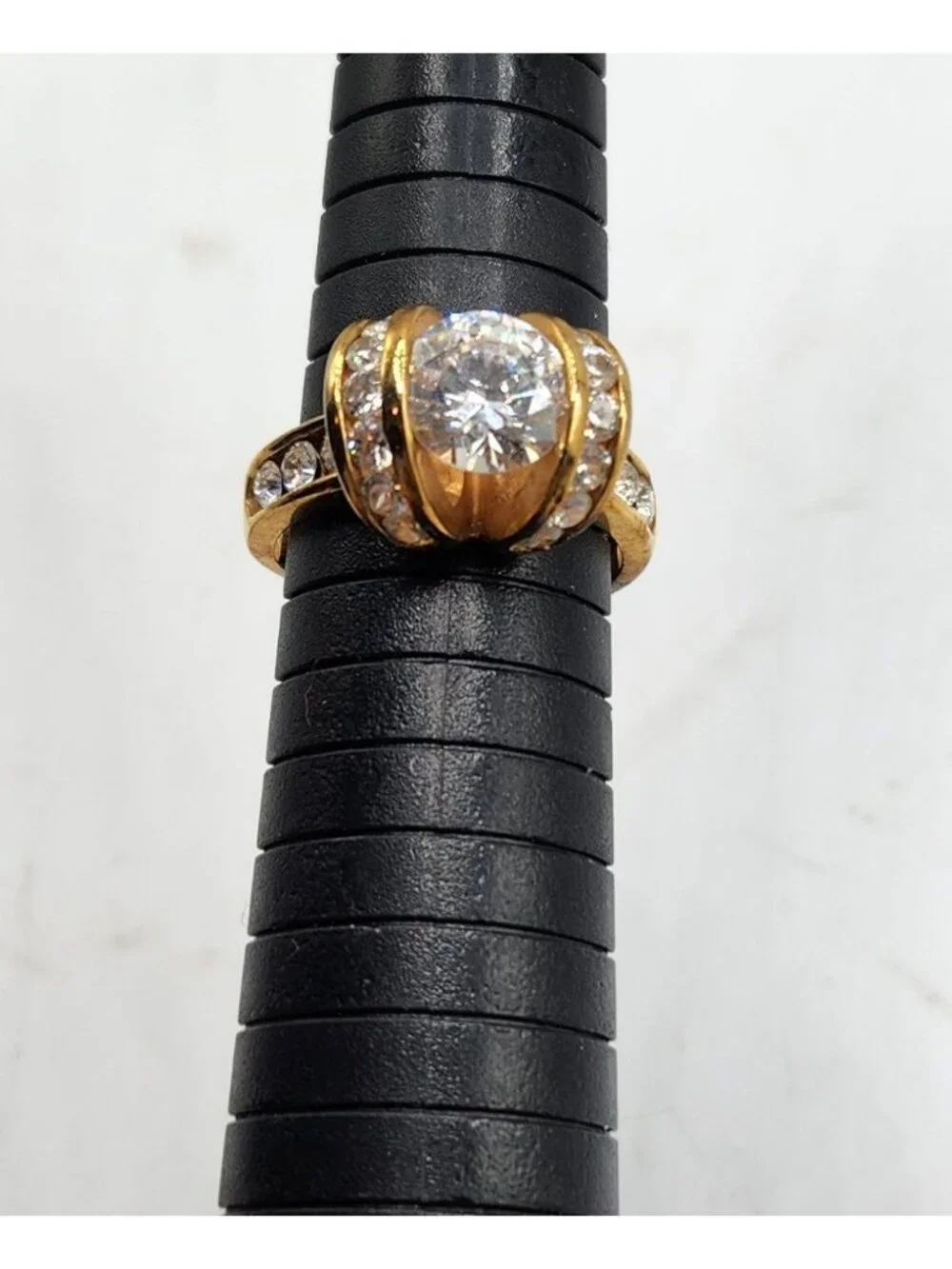 Gold Plated Ring With Knot Design Holding Large CZ Center Stone - Size 9 1/2